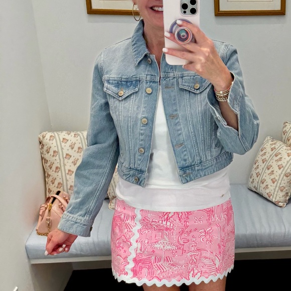 LoveShackFancy Bardot Cherry Embroidered Denim Jacket NWT M - Picture 12 of 16